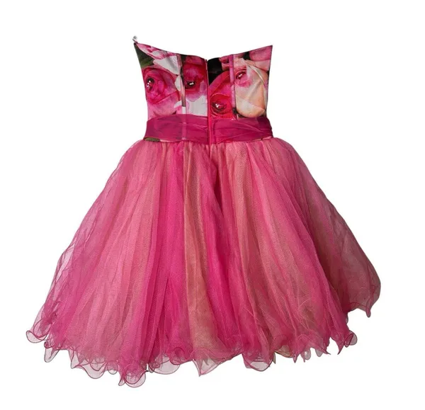 Sherri Hill Y2K VTG Bright Pink Floral Silk Tulle Tutu Prom Dress Size 4 - Image 2