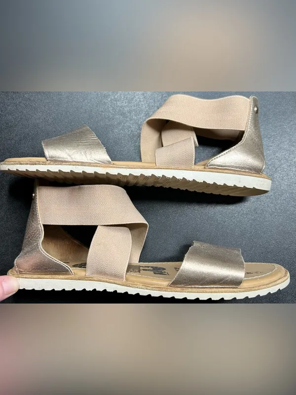 Sorel Women’s Size 7 Ella Strappy Beige Gold Metallic Sandals Shoes - Image 2