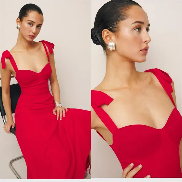 Reformation Nadira Midi Dress Size 6 NWT Poinsettia Red Cocktail Event Party - Image 3