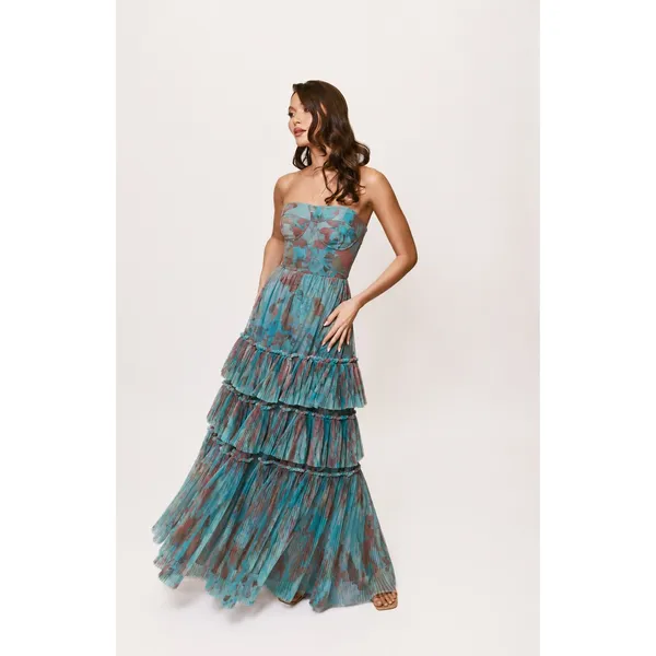 Hutch Isabella Gown Sz 2 NWT Romantic Vining Painted Floral Tulle Blue/Copper - Image 3