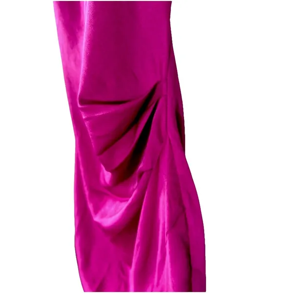 Lulus Pixie Perfect Magenta Satin Mini Dress Cowl Back Ruched Slip - Image 4