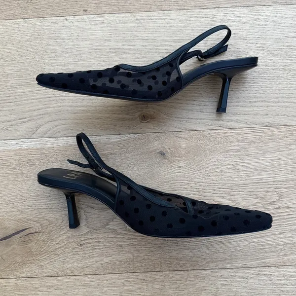 LPA Heels Slingback Pointed Toe Polka Dot Mesh Giulia Size US 6.5 Black - Image 5