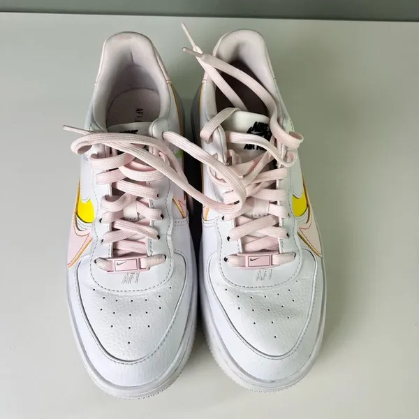Nike Air Force 1 Platform Leather Sneakers 8 White Pearl Pink Opti Yellow - Image 3