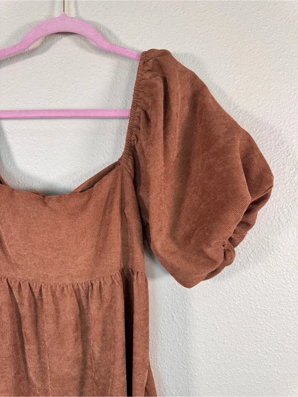 Audrey Parks Brown Corduroy Puff Sleeve Mini Dress Womens S Francesca Casual - Image 10