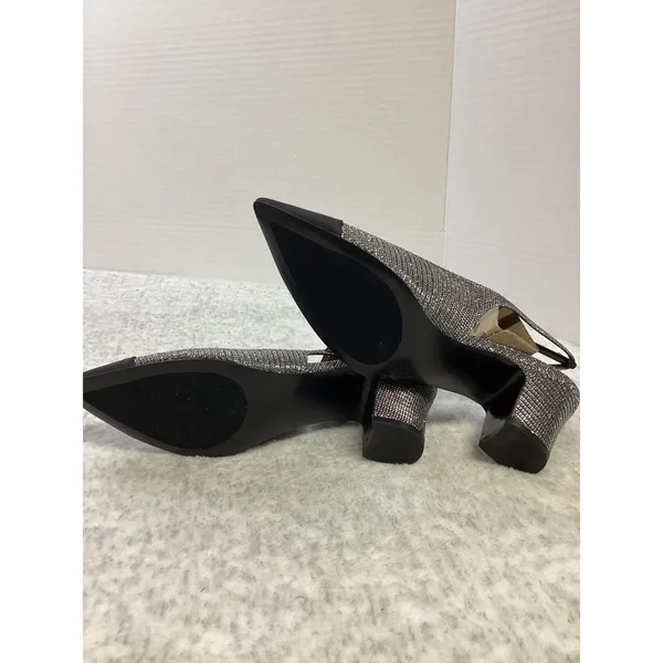 Marc Fisher LTD Blakeley 2 Silver Metallic Black‎ Cap Toe Slingback Pumps 8M New - Image 5