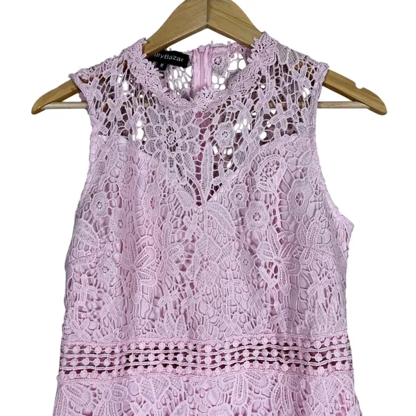 EillyBazar Floral Lace Sleeveless Mini Dress Pink Romantic Wedding Guest Size M - Image 3