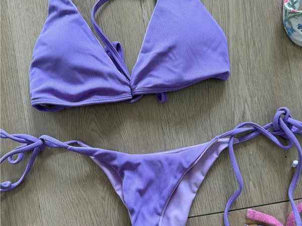 Rooted swim purple lilac rubber cheeky triangle bikini set - Image 2