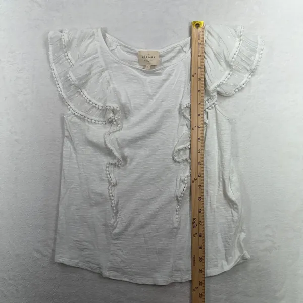 Sézane S Top Ruffle Swiss Dot Pom Pom Lace Slub Organic Cotton White Feminine - Image 9