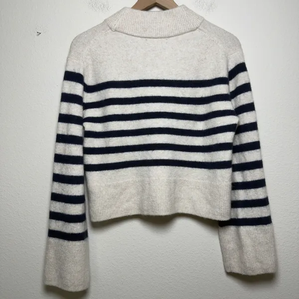 J. Crew Womens Merino Wool Alpaca‎ Sweater XS Cream Navy Breton Stripe Preppy - Image 8