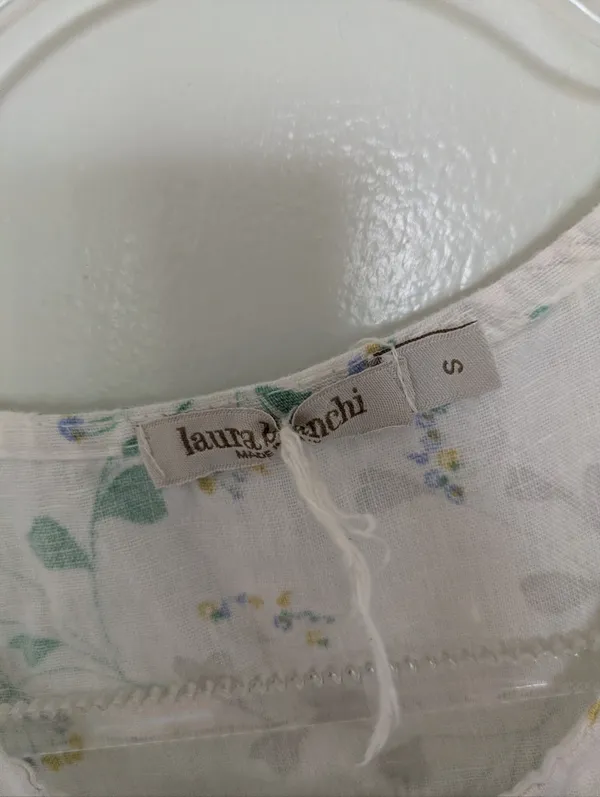 Laura Bianchi Linen Tank Top Floral White Pleats Coastal Small - Image 3