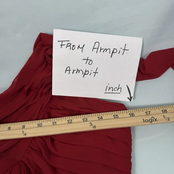 Alex Evenings Size-8 Red Chiffon‎ One Shoulder Empire Waist Evening Gown - Image 5