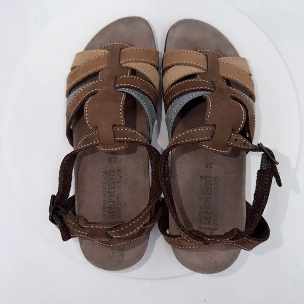 Mephisto Brown Leather Strappy Comfort Sandals Womens 39/9 Multi Color Buckle - Image 6