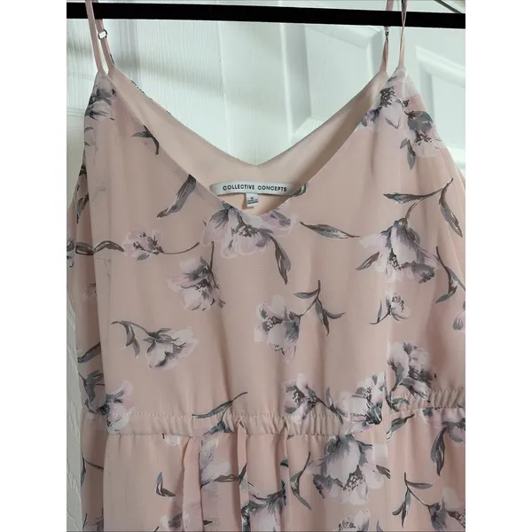 Collective Concepts Floral Ruffle Midi Dress Womens Size S Pink Chiffon Cottage - Image 2