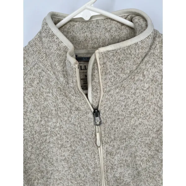 LL BEAN Sweater Fleece Jacket Womens Medium Beige Oatmeal Full Zip 279684 - Image 11