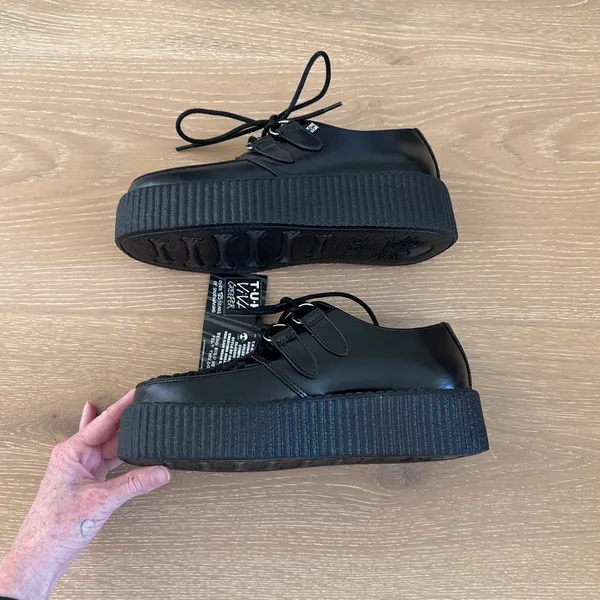 TUK Viva Mondo Leather Creeper Shoes Size US W 6 Black - Image 3