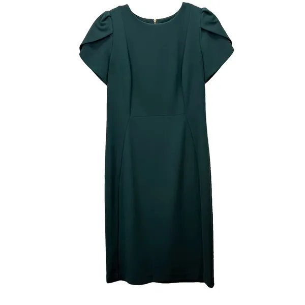 Calvin Klein Dark Green Tulip Sleeve Stretch Crepe Sheath Dress‎ Size 6 - Image 4