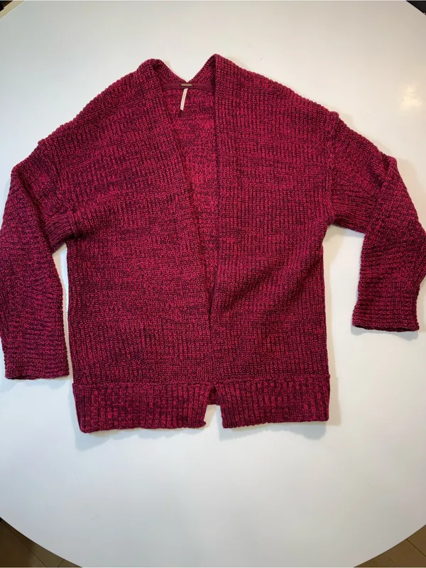 Free People Wine Red Open-Front Chunky Knit Cardigan - Image 2