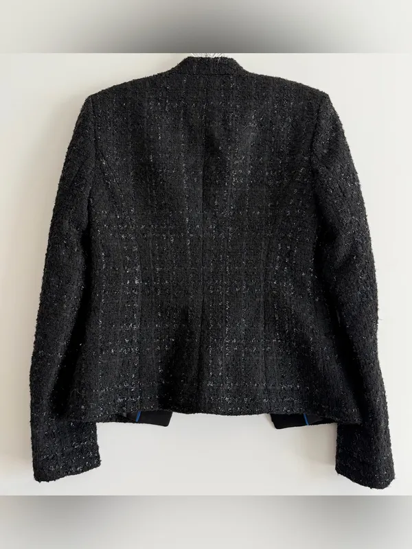 Calvin Klein Metallic Bouclé Tweed Open Front Blazer Black 2 - Image 6