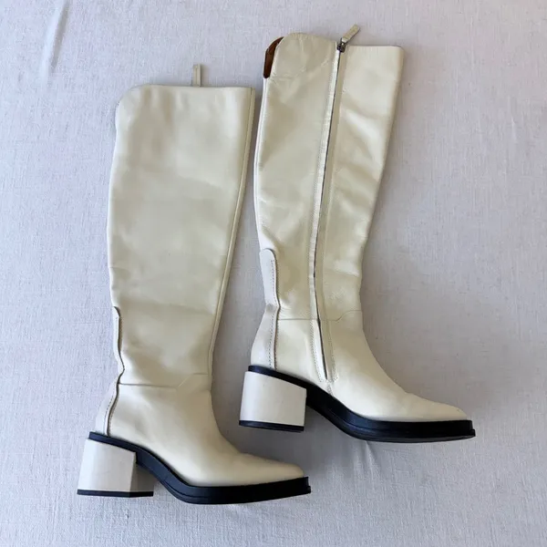 Franco Sarto Dorica Tall Boots 5.5M Cream Leather Block‎ Heel - Image 15