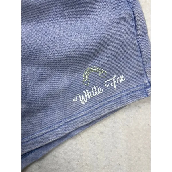 White Fox Sweat‎ Shorts Womens L Blue Rainbow Logo Drawstring Loungewear Cozy - Image 3