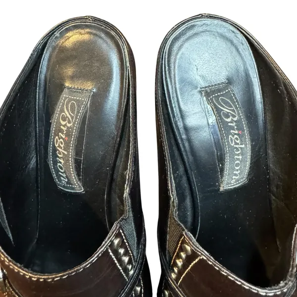 Brighton Shoes Womens Size 7 Brown Leather Studded Mule Kitten Heels Western - Image 3