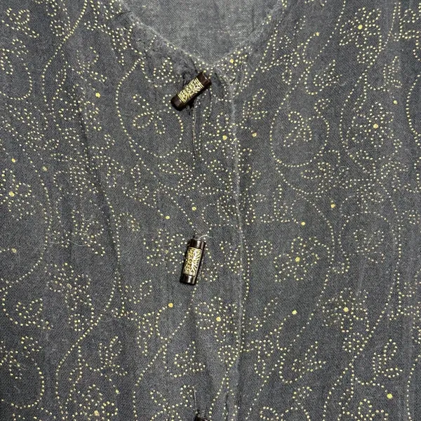 Sand Dollars Black Gold Glitter Floral Gauze Sleeveless Midi Dress Toggle Button - Image 5