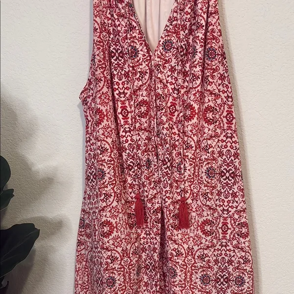 C & E Red Patterned Sleeveless tassel Dress Large - Image 5