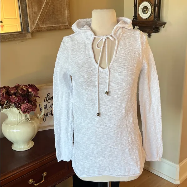 White Cotton Sweater Pullover Hooded - Image 14