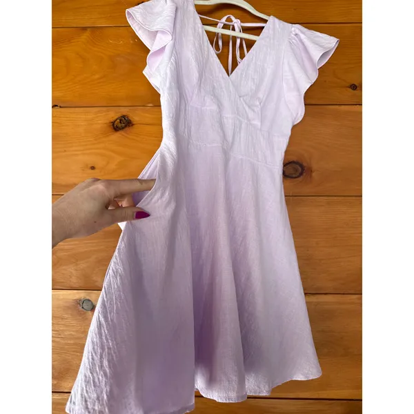 NWT Lulus Sweeten Me Up Lilac Flutter Sleeve Mini Dress With Pockets Weekend M - Image 7