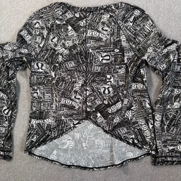 Lululemon Women's 6 Rise and Run Long Sleeve Top Tear it Up Alpine White Black - Image 7