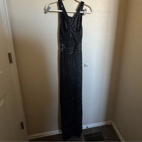 American Vintage Vintage 90s Y2K Silk Beaded Prom Gown‎ Dress Sz XS High Neck Open Back - Image 4