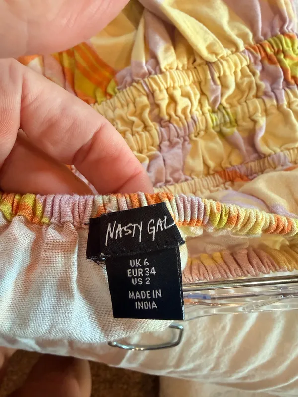 Nasty Gal Strapless Smocked Floral Maxi Dress Pastel Retro Print US 2 - Image 2