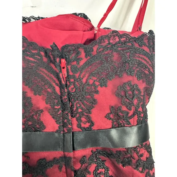Alexia Admor Red Satin Black Lace‎ Corset Gown 2 Whimsigoth Vampcore Gothic Glam Formal Prom - Image 7