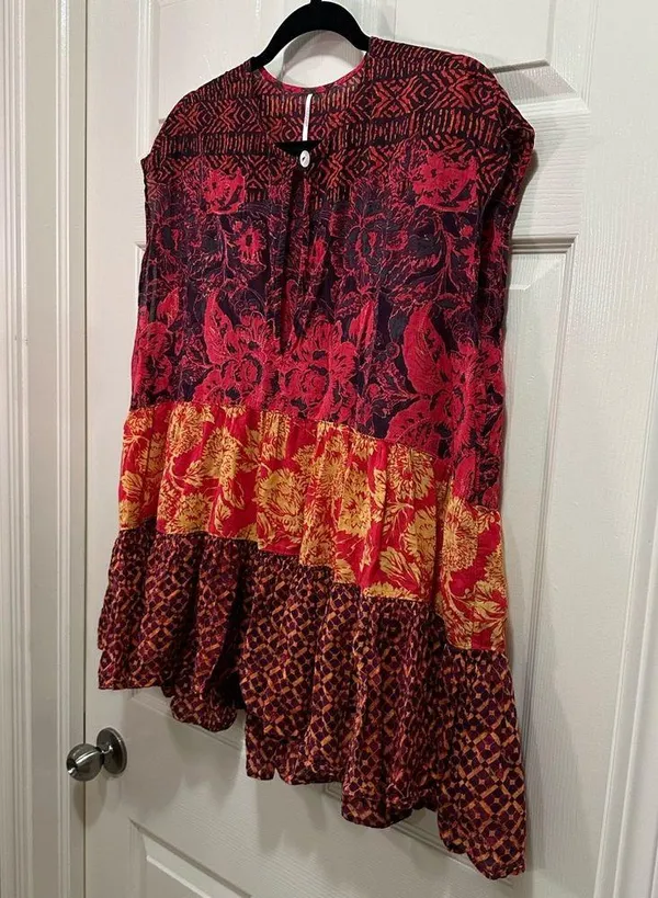 Free People Gotta Have You Tunic Oversized Patchwork Blouse Small Red Floral - Image 4