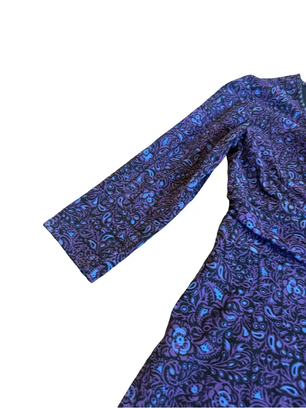 Patagonia Purple Blue Paisley Floral Dress Long Sleeve V Neck Fit Medium Women's - Image 3
