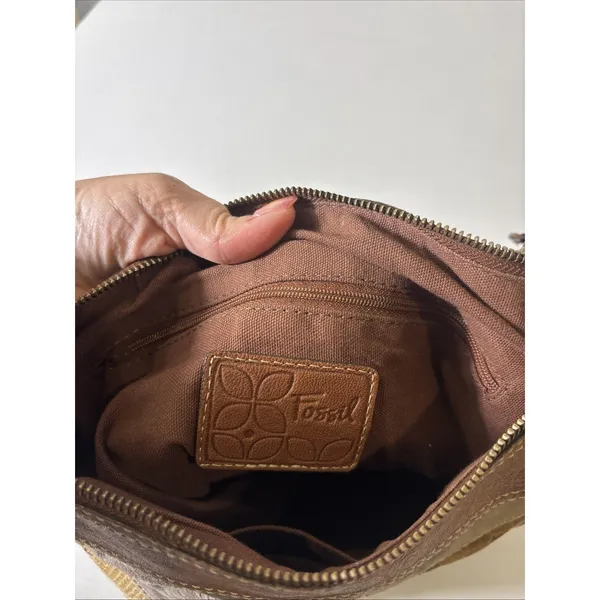 VTG Fossil Suede/Leather Snake Patchwork Shoulder‎ Crossbody HOBO Bag Purse BOHO - Image 9