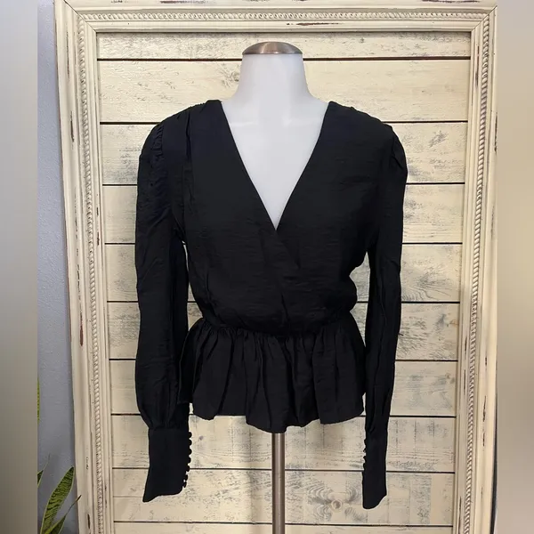 H&M Women’s Black Peplum Blouse Size 2 - Image 2