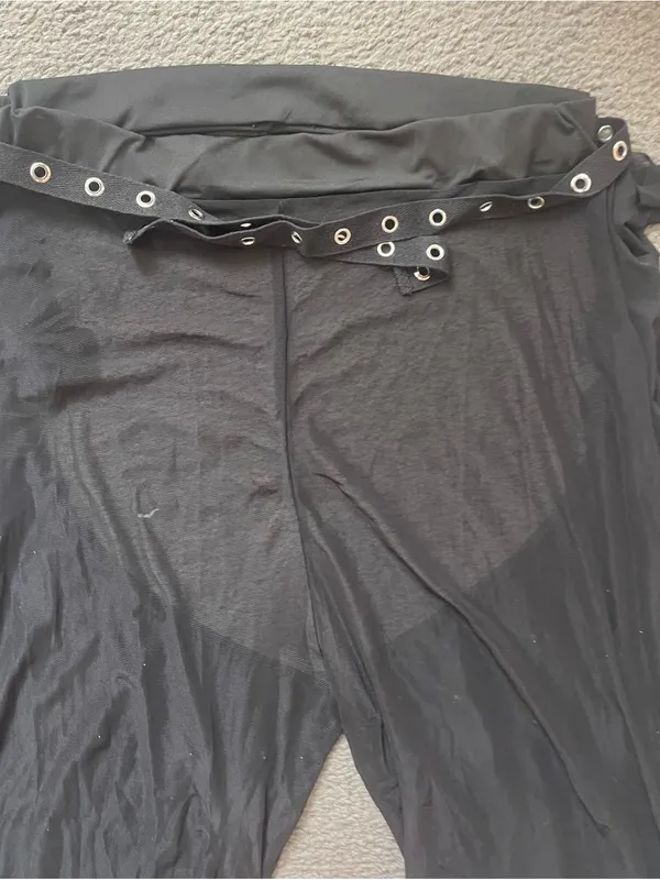 Black Women's Flowing Ruffle sheer mesh Wide-Leg see thru Pants XL - Image 3