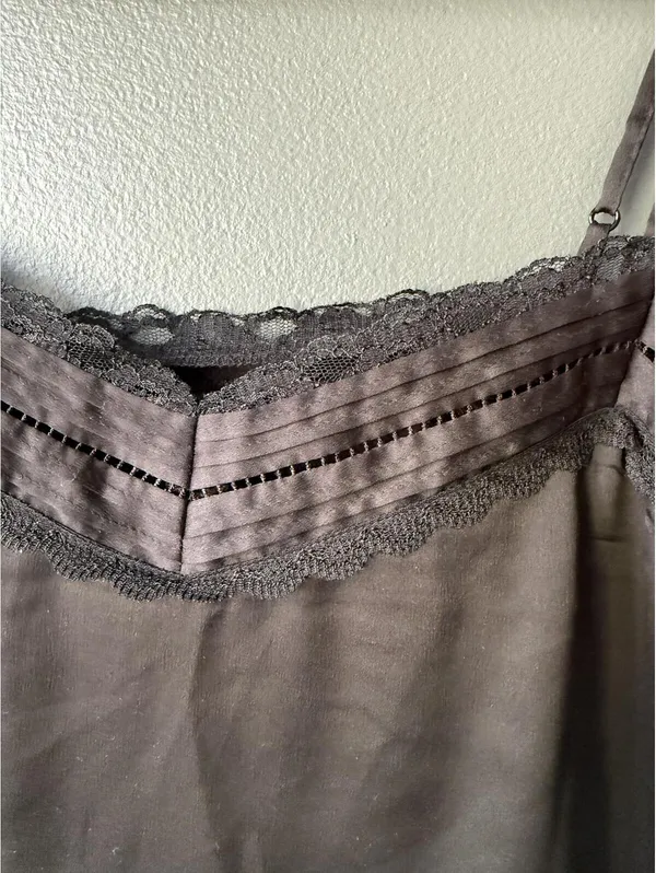 White House Black Market Black Satin Camisole Top with Lace Trim - Image 2