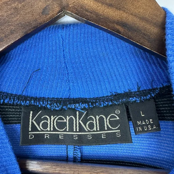 Karen Kane Sweater Dress Womens Large Blue Black‎ Striped Mock Neck Vtg 80s - Image 2