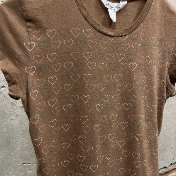 Aeropostale Y2K Vintage Brown Fitted Cap Sleeve Baby Tee Heart Print Large L - Image 2