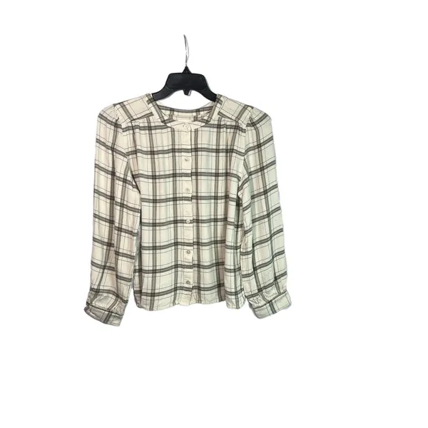 Wilfred Free Puff Sleeve Button Front Window Pane Plaid Top Size Medium - Image 2