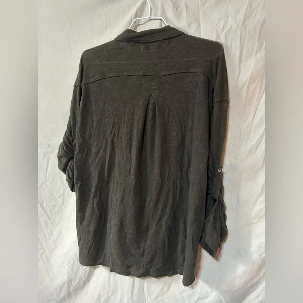 We The Free Free People Shirt Womens Green Top Linen Blend Woven Roll-Tab Sleeves XS - Image 4