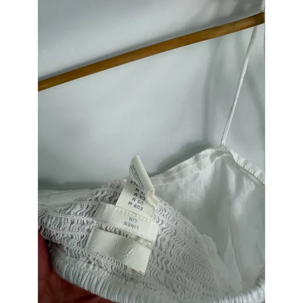 H&M White Tie Sleeve 100% Linen Crop Tank Size Medium - Image 4