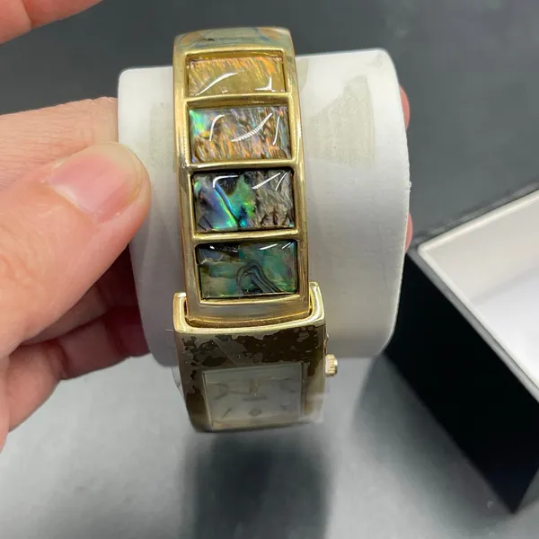 Vivani Abalone Watch Women 22mm Silver Tone MOP Dial Cuff Untested Original Box - Image 3