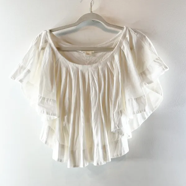 Maeve Anthropologie Ruffle Swing Top Blouse White Small - Image 4