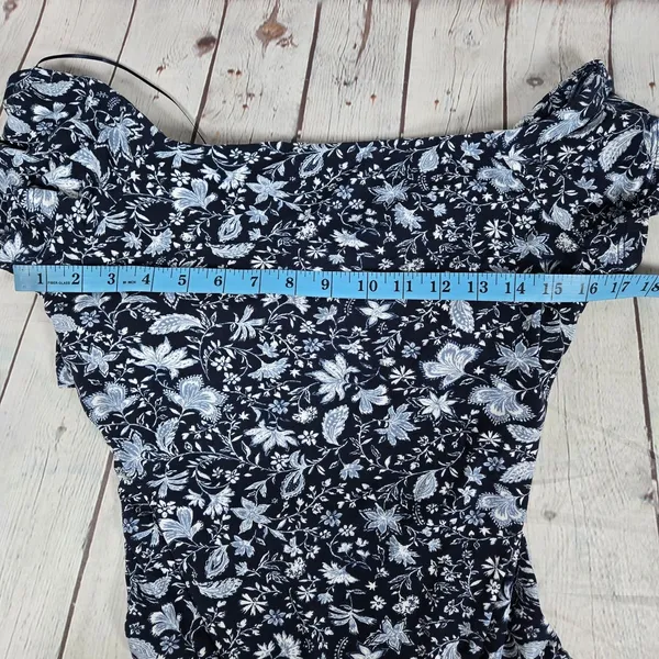 Lush Floral Off Shoulder‎ Ruffle Bodysuit XL Blueberry Cream T13052B-047 Navy - Image 8