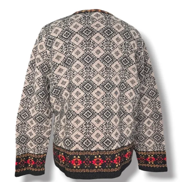 Susan Bristol Wool Fair Isle Nordic Cardigan Sweater Metal Clasp Grey Vintage - Image 4