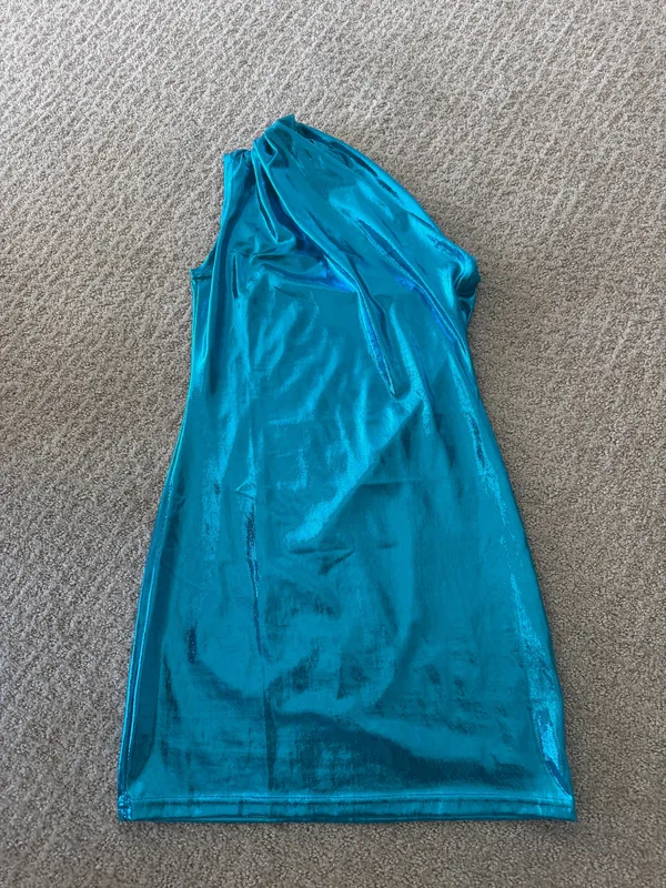 Amazon One sleeve aqua blue mini dress - Image 4