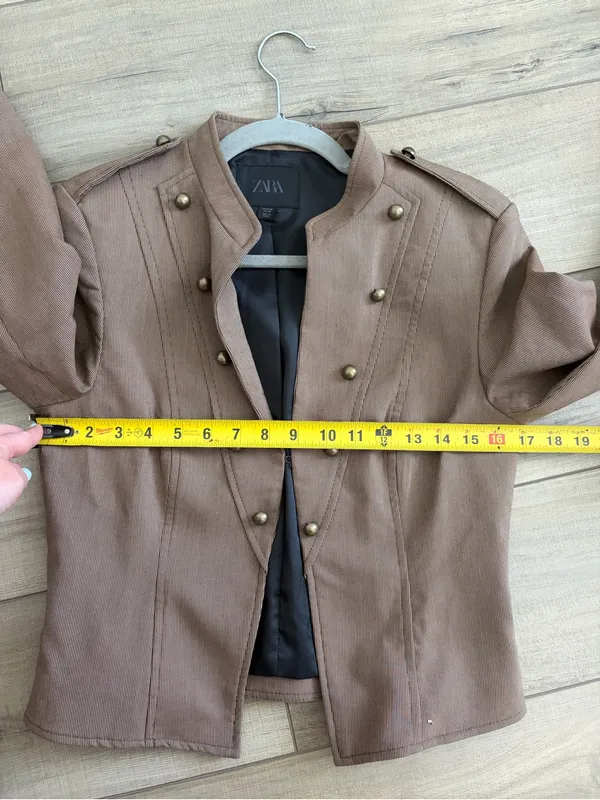 ZARA Buttoned Short Military Style Cropped Blazer Jacket Brown Vigore M - Image 8